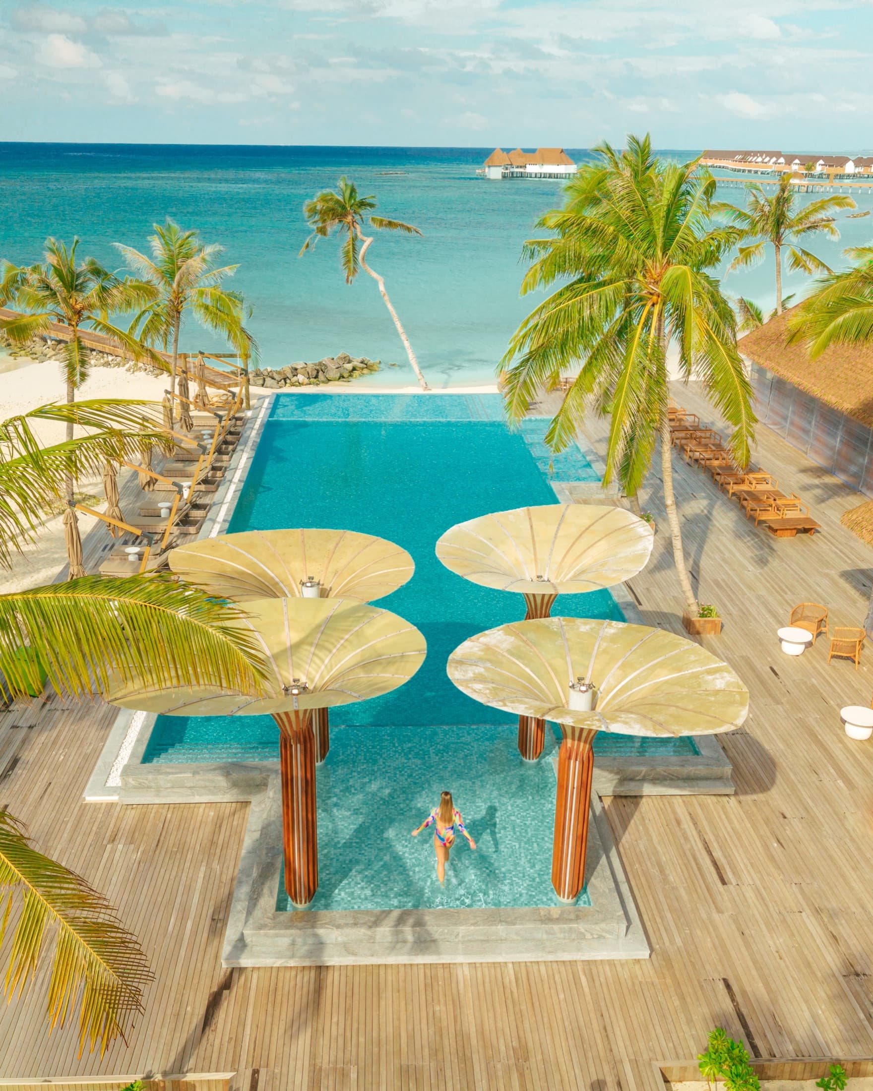 The pool at Baa, the island's main bar, looking out to the lagoon