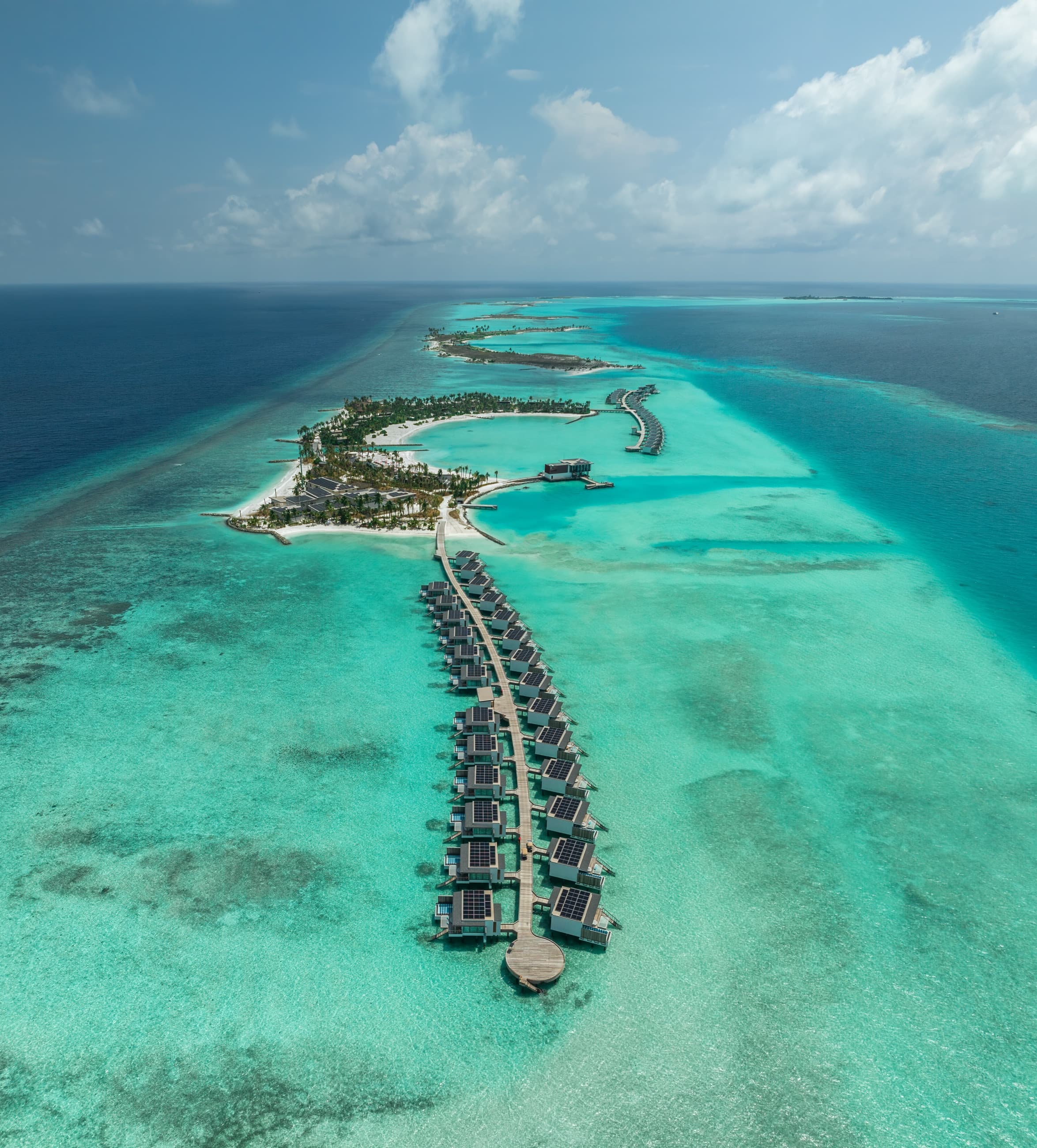 Aerial view of SO/ Maldives overwater villas